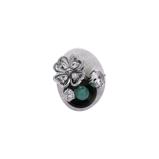 Girl Retro Flower Button Open Ring