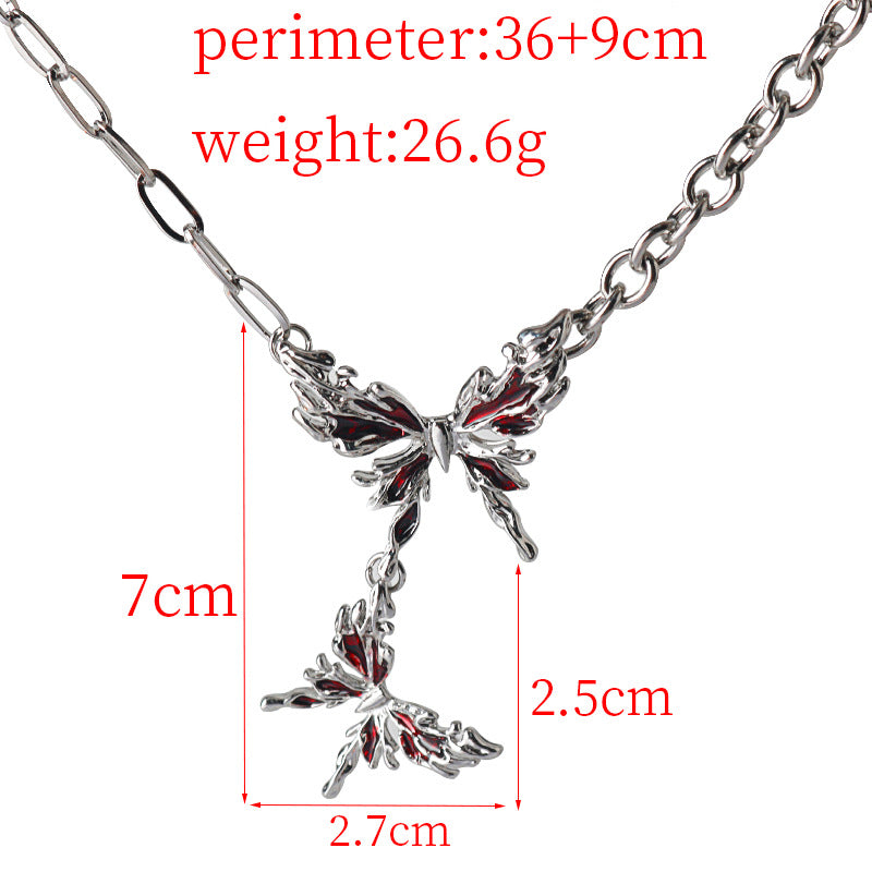 Gothic Two Red Butterfly Metal Necklace