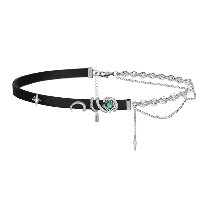 Chic Slytherin Snake Rhinestone Leather Choker