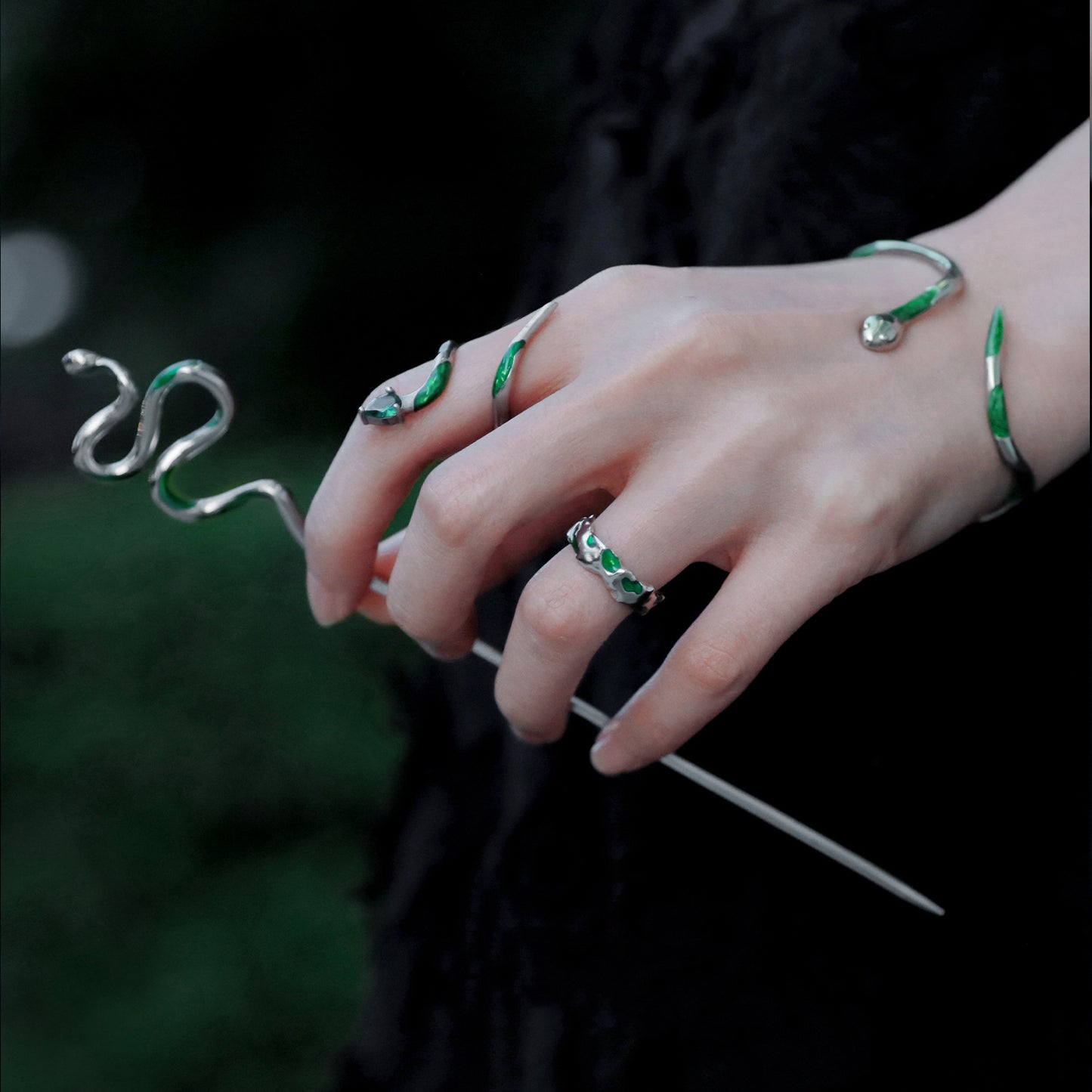 Slytherin Green Snake Open Ring & Bracelet