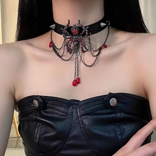 Dark Punk Gothic Style Spider Rhinestone Choker Necklace