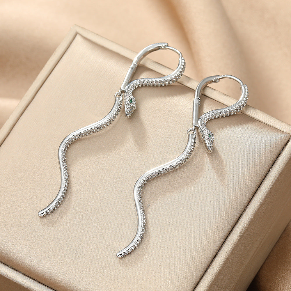 Women Designer Snake Rhinestone Shining Earring