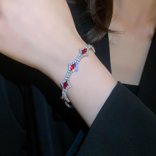 Chic Red Diamond-encrusted Zircon Buckle Bracelet