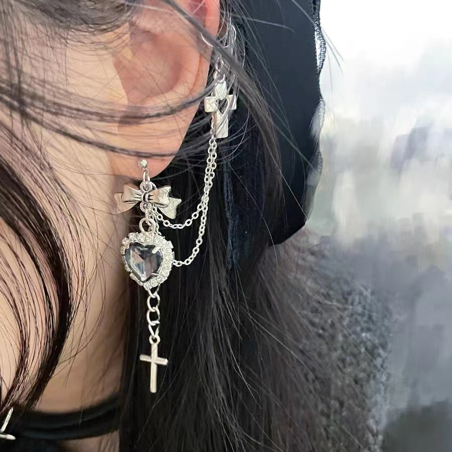 Punk Style Cool Girl Black Heart Cross Earring