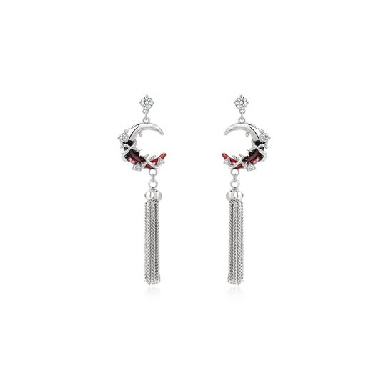 Gothic Style Red Moon Shining Star Tassel Earring