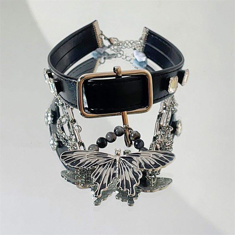 Y2K Black Fancy Butterfly Beaded Leather Choker