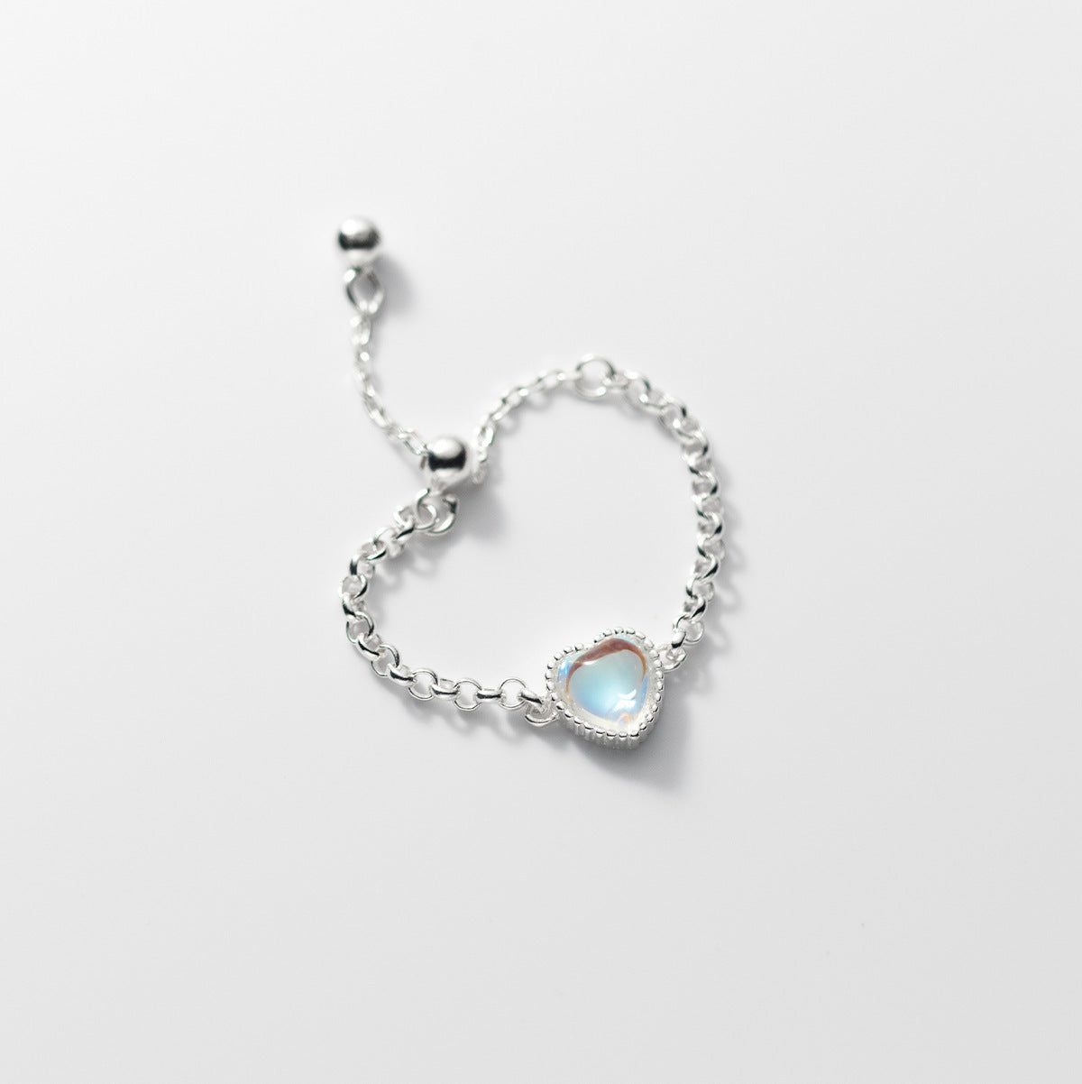 Heart-shaped S925 Silver Moonstone Silver Chain Ring