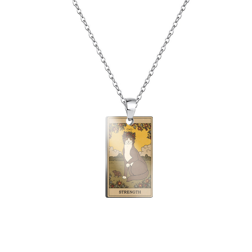 Vintage Cat Major Arcana Tarot Card Necklace