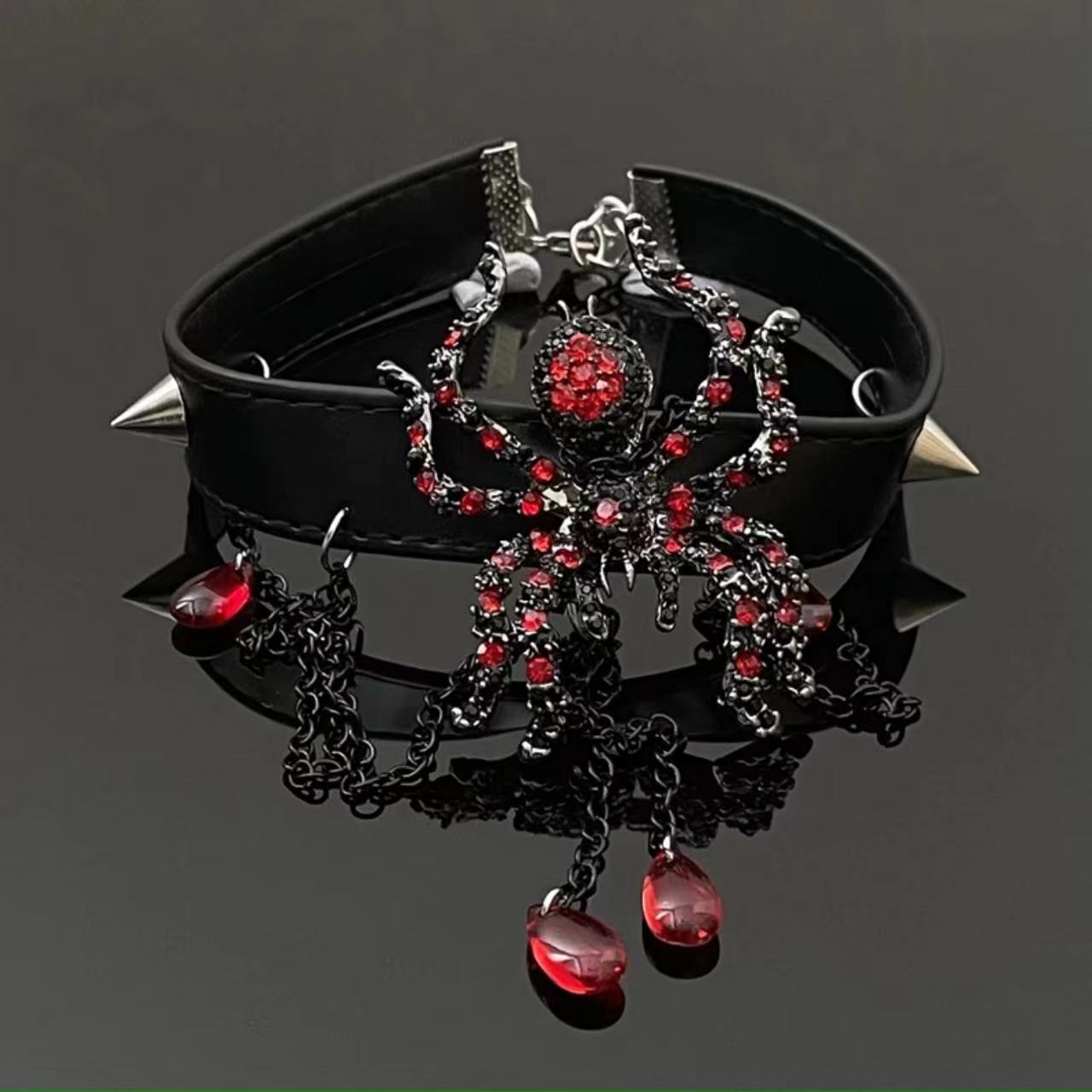 Dark Punk Gothic Style Spider Rhinestone Choker Necklace