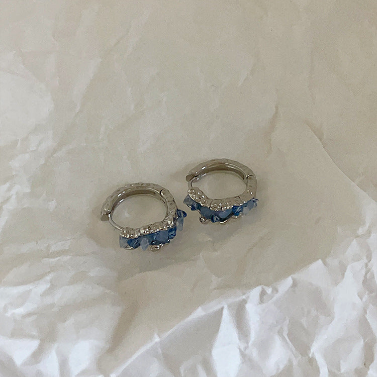 Ocean Blue Rhinestone Hoop Earring