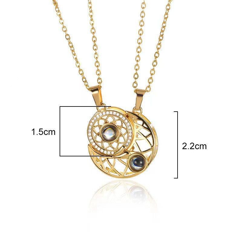 Sun and Moon Rhinestone Magnetic Couple Necklace