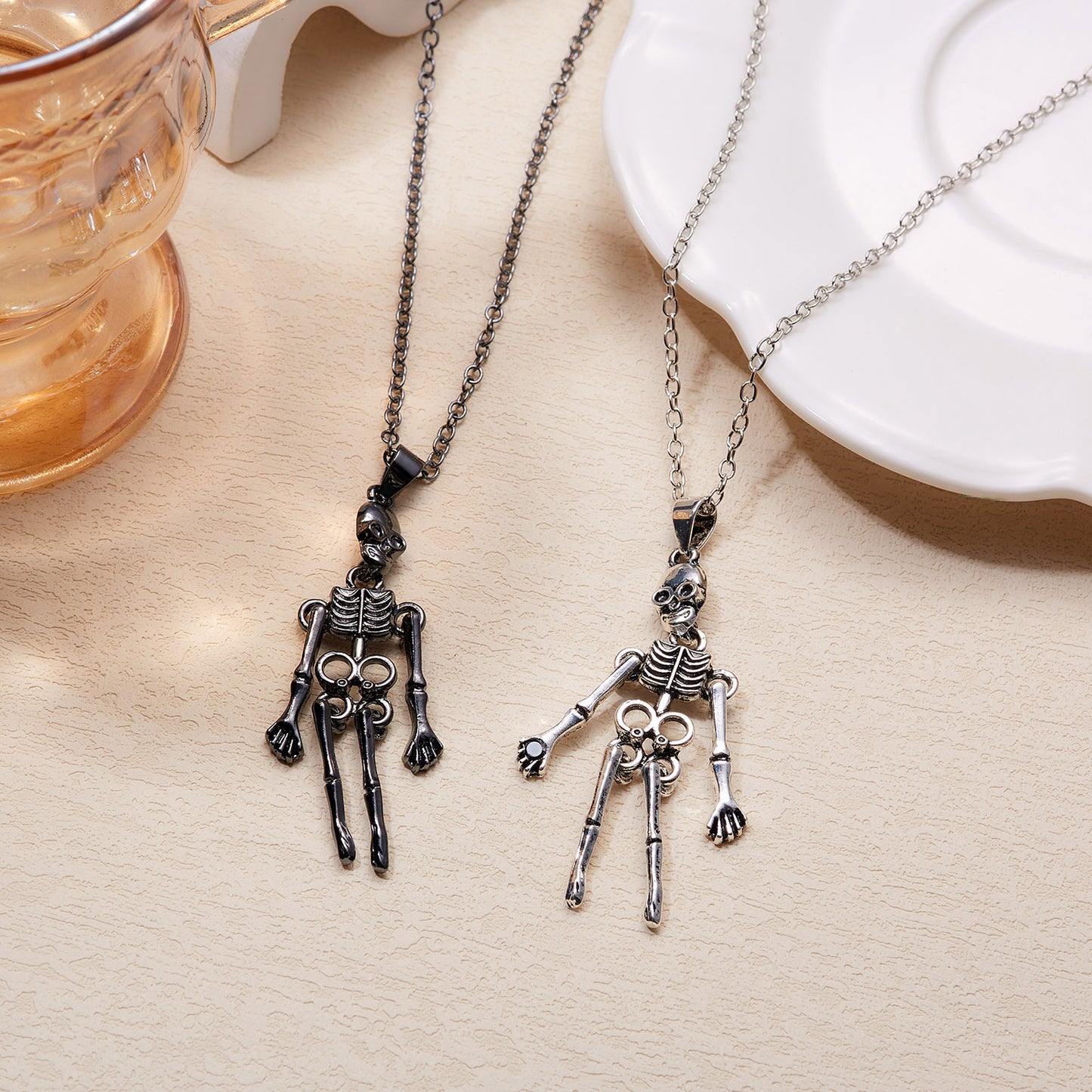 Human Skeleton Alloy Magnetic Couple Necklace