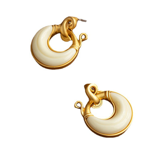 French Style Elegant Circle Resin & Copper Stud Earring