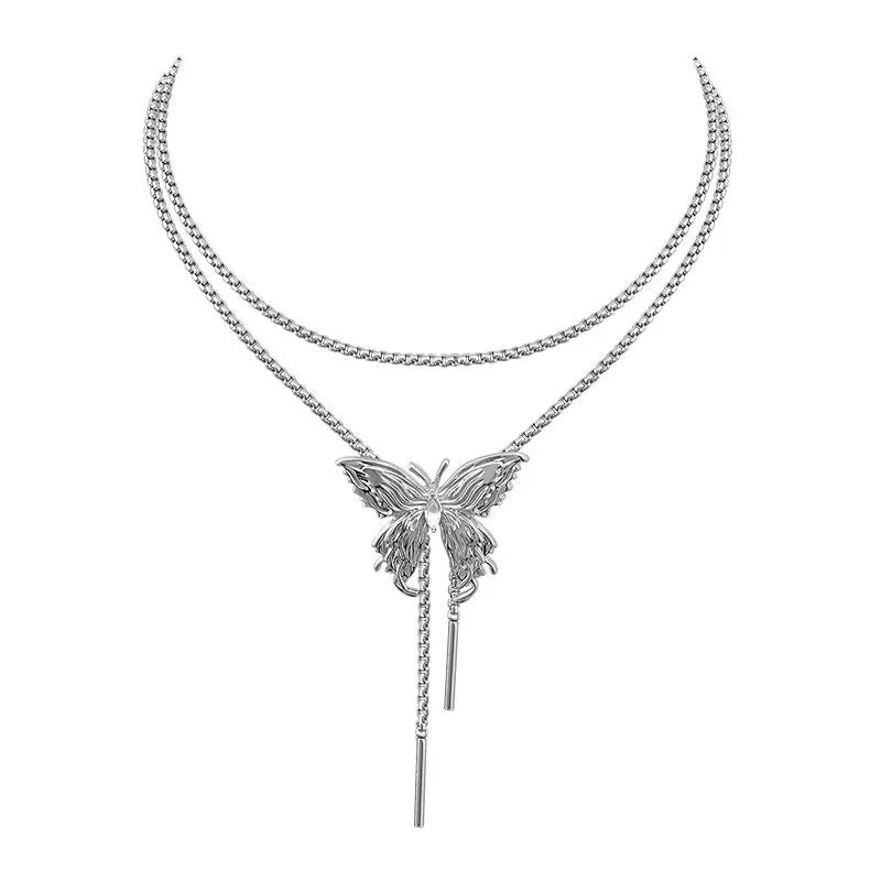 Women Silver Adjustable Butterfly Necklace