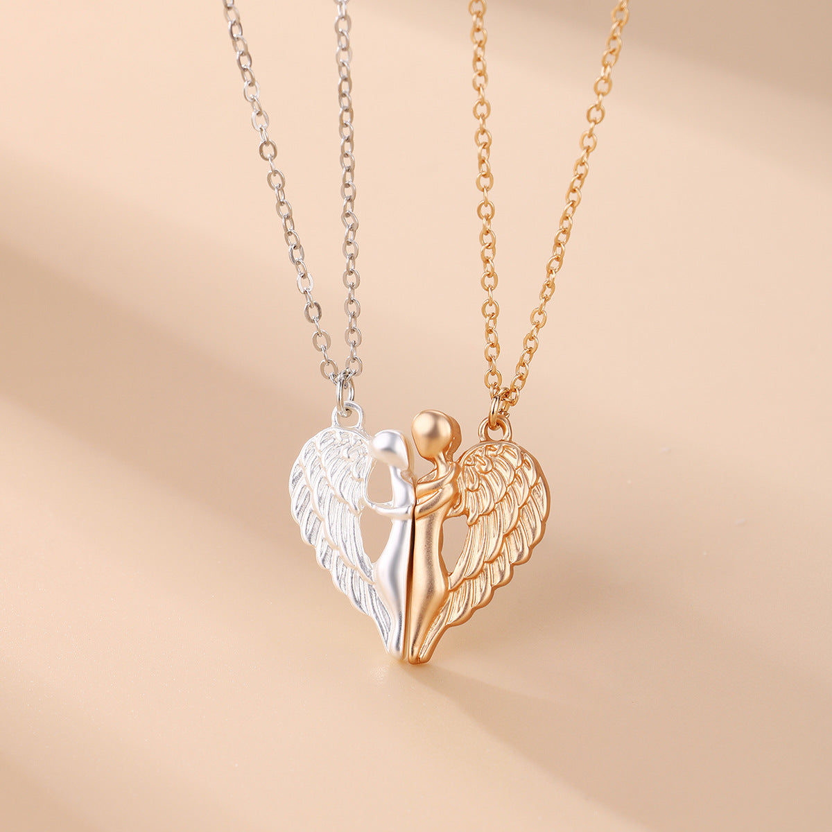 Hugging Angle Heart Magnetic Couple Necklace