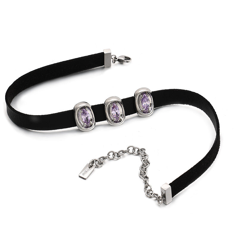 Girl Gothic Punk Purple Zircon Choker Necklace