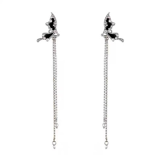 Chic Butterfly Rhinestone Shining Long Tassel Ear Cuff (no ear piercing)