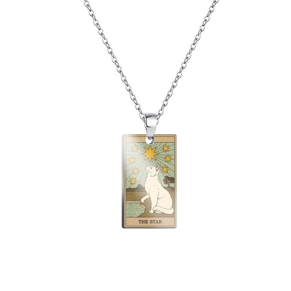 Vintage Cat Major Arcana Tarot Card Necklace