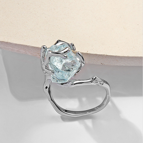 Simple Blue Glacier Natural Stone Opening Ring