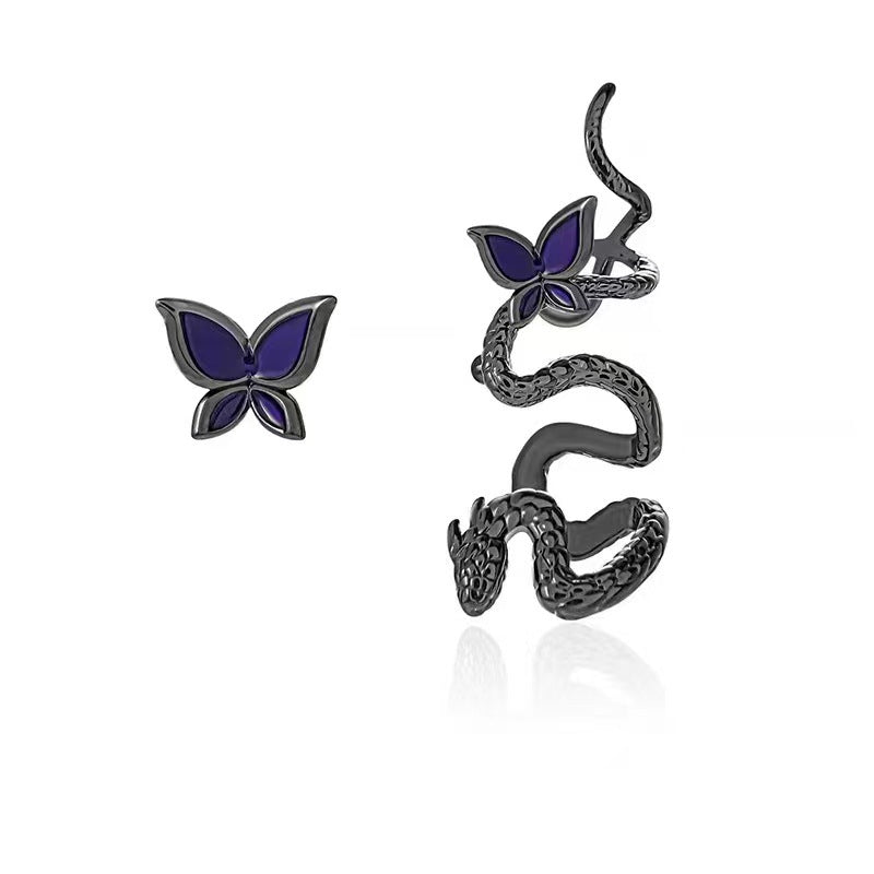 Premium Purple Butterfly Snake Asymmetrical Earrings