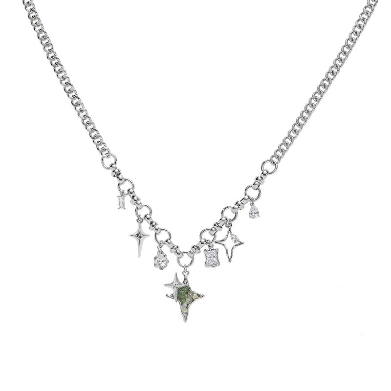 Y2K Girl Designer Green Star Rhinestone Necklace