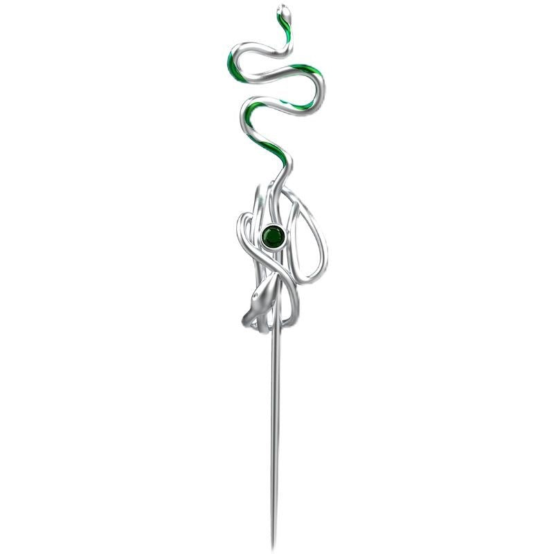 Slytherin Designer Silver Snake with Green Crystal Hairpin