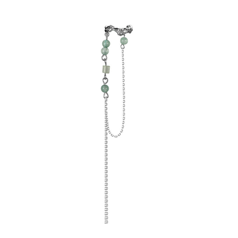 S925 Silver Green Aventurine Beads Tassel Ear Cuff(single one)