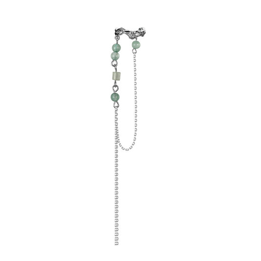 S925 Silver Green Aventurine Beads Tassel Ear Cuff(single one)