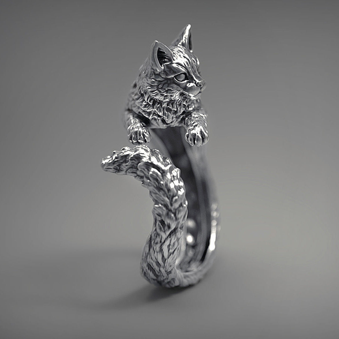 Unisex Silver Cute Retro Cat Open-end Ring