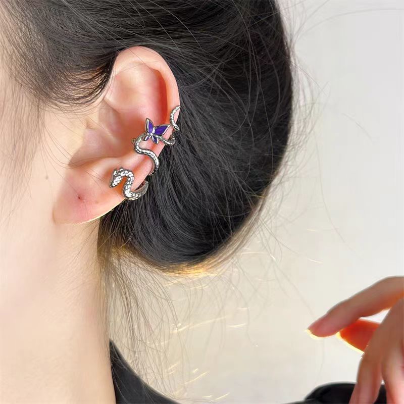 Premium Purple Butterfly Snake Asymmetrical Earrings