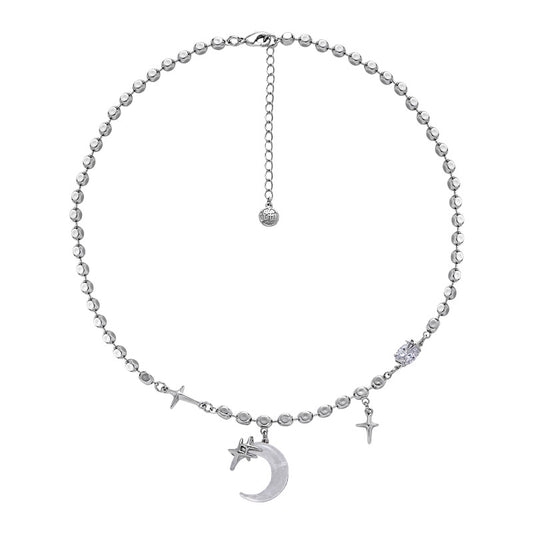 Pretty White Moon and Star Beads Necklace