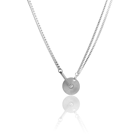 Unisex Silver Stainless Steel Vinyl Record Necklace