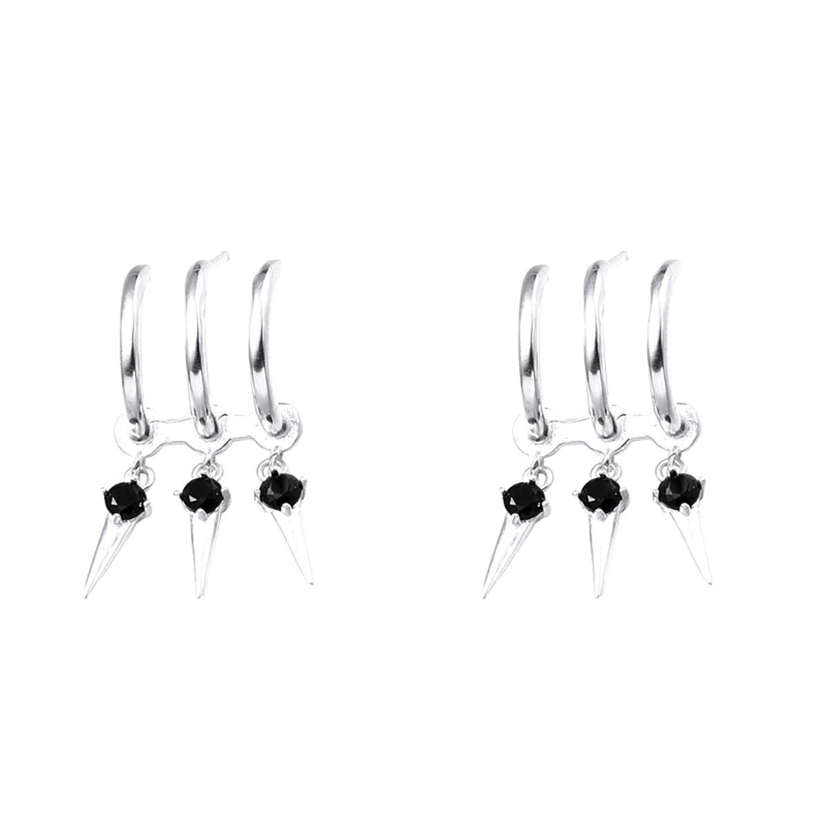 Unisex Designer Three Layer Silver Stud Earrings