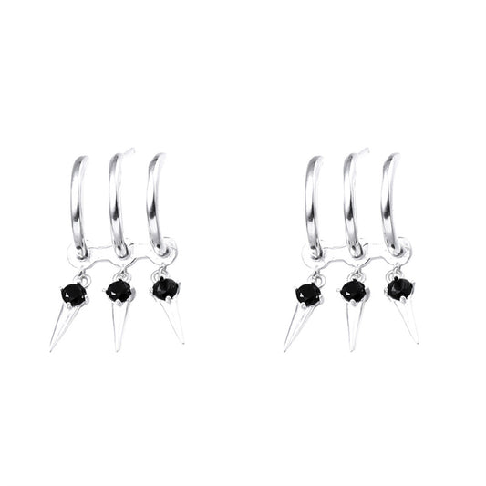 Unisex Designer Three Layer Silver Stud Earrings