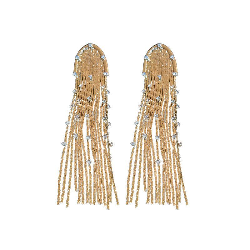 Women U Shape Long Tassel Stud Earring