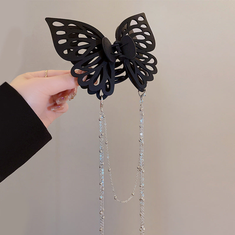 Black Gorgeous Large Resin Butterfly Hair Pin with Long Tassel