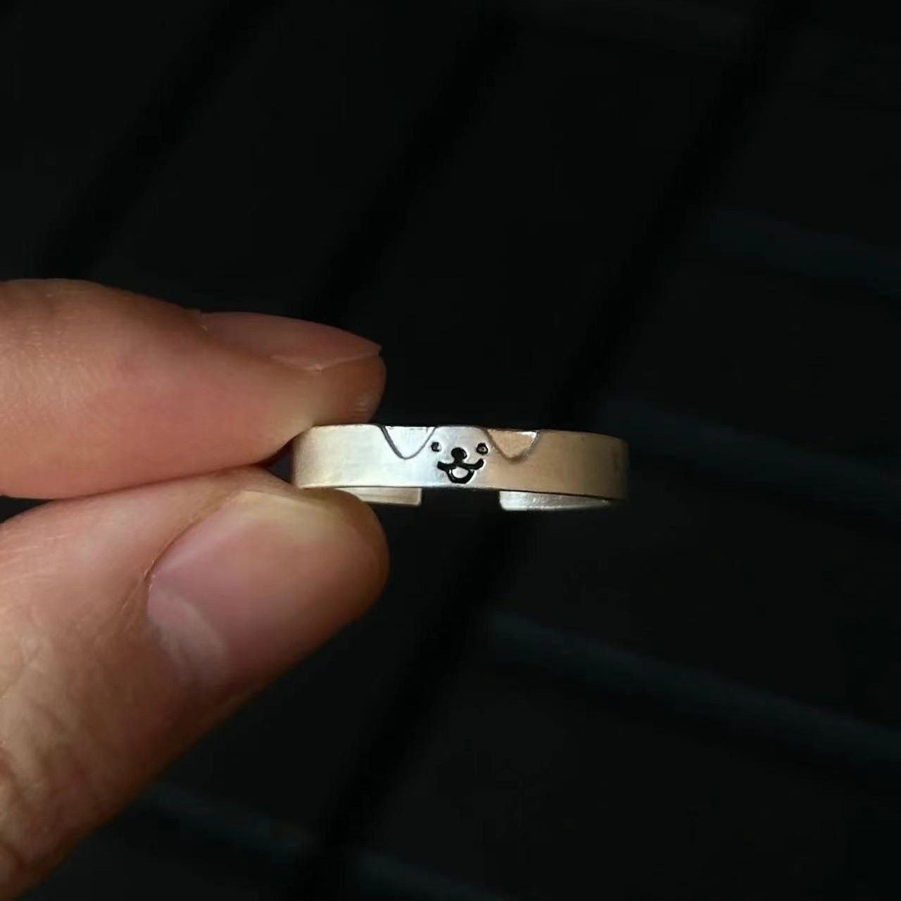 Cute Silver Cat & Dog Couple Open Rings