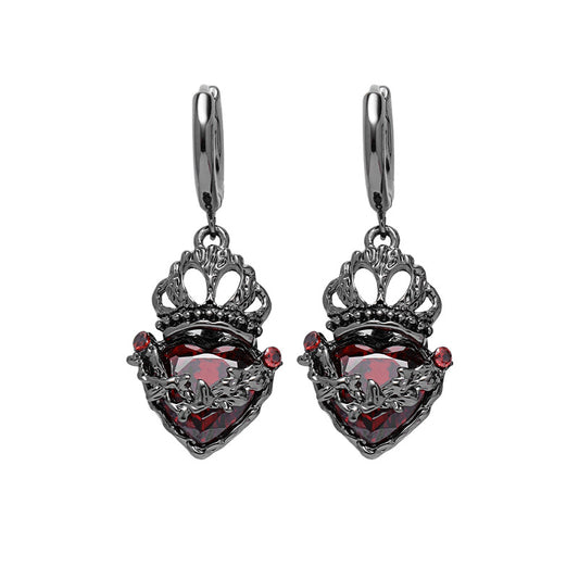 Gothic Girl Black Crown Heart Hoop Earring