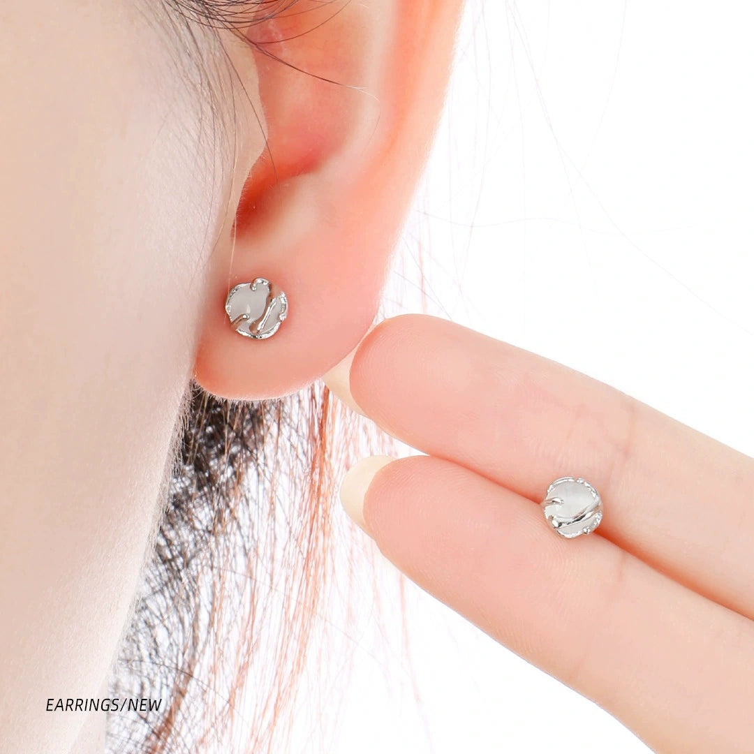 Mini Simple Round White Stud Earrings