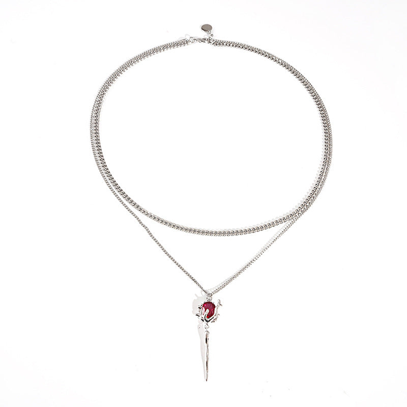 High-fashion Girl Red Rose Zircon Necklace