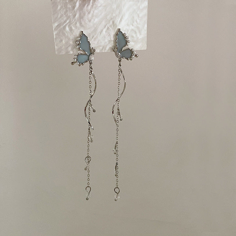 Unique Blue Pearl Long Tassel Earring