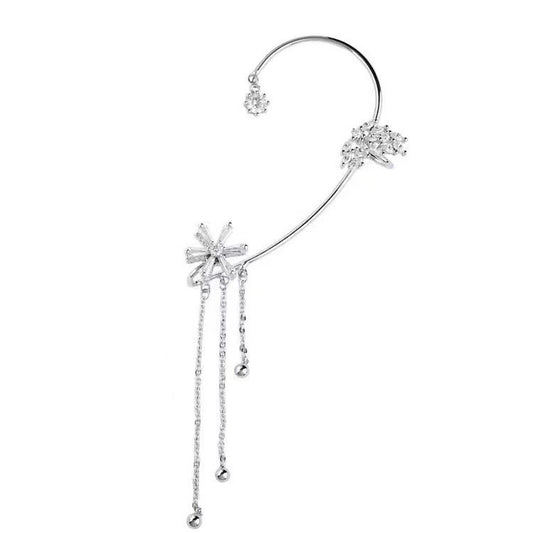 Women Zircon Shining Butterfly Rotating Flower Tassel Ear Cuff