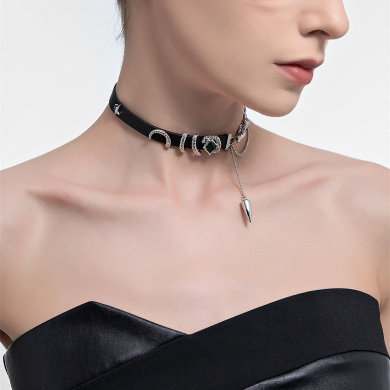 Chic Slytherin Snake Rhinestone Leather Choker