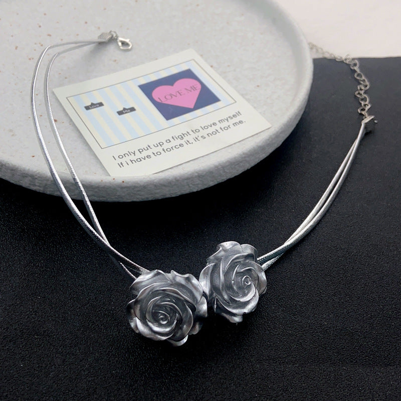 Spicy Girl Silver Rose Choker Necklace