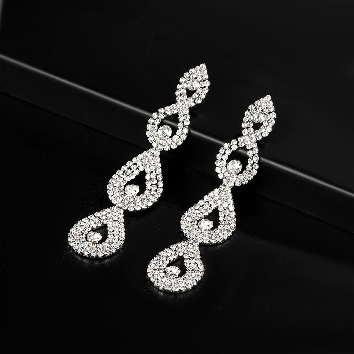 Women Water Drop Shaped Fully-jewelled Long Earrings