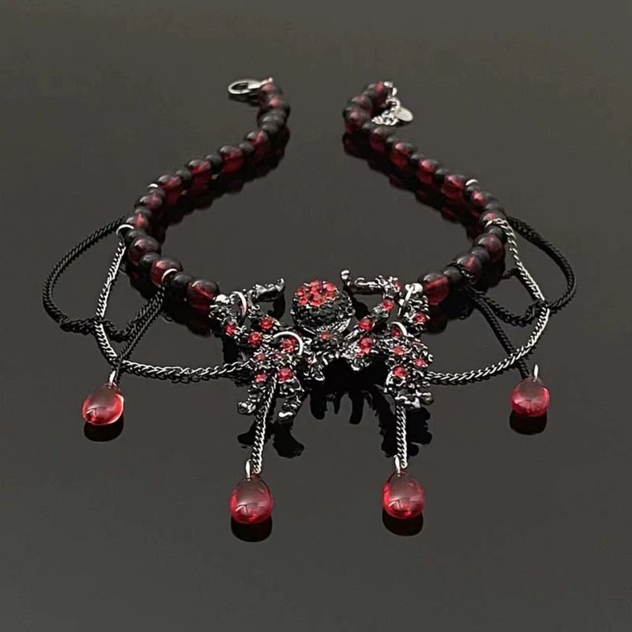 Punk Gothic Women Chic Red Spider Bead Necklace