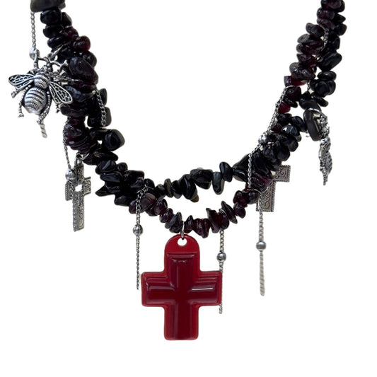 Red Cross Gothic Style Tassel Choker