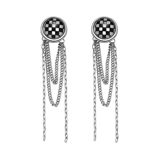 Black & White Chess Board Tassel Earring