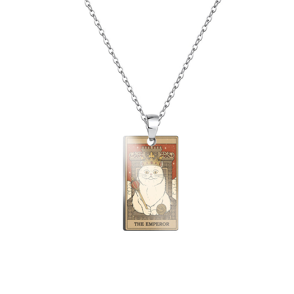 Vintage Cat Major Arcana Tarot Card Necklace