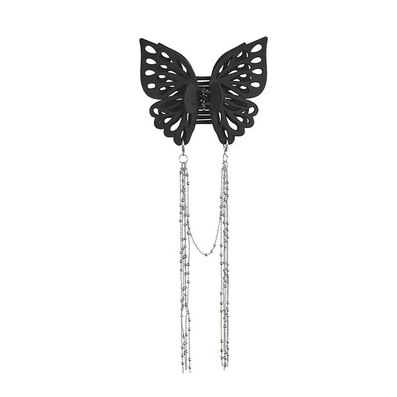 Black Gorgeous Large Resin Butterfly Hair Pin with Long Tassel